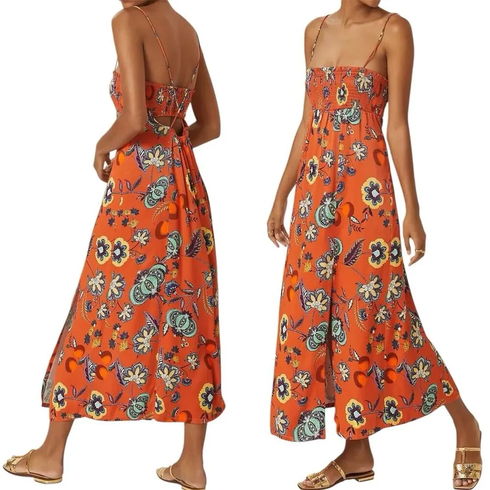 NWT Maeve Multicolor Maxi Dress XL Sleeveless Floral Smocked Cross Back - Picture 12 of 13
